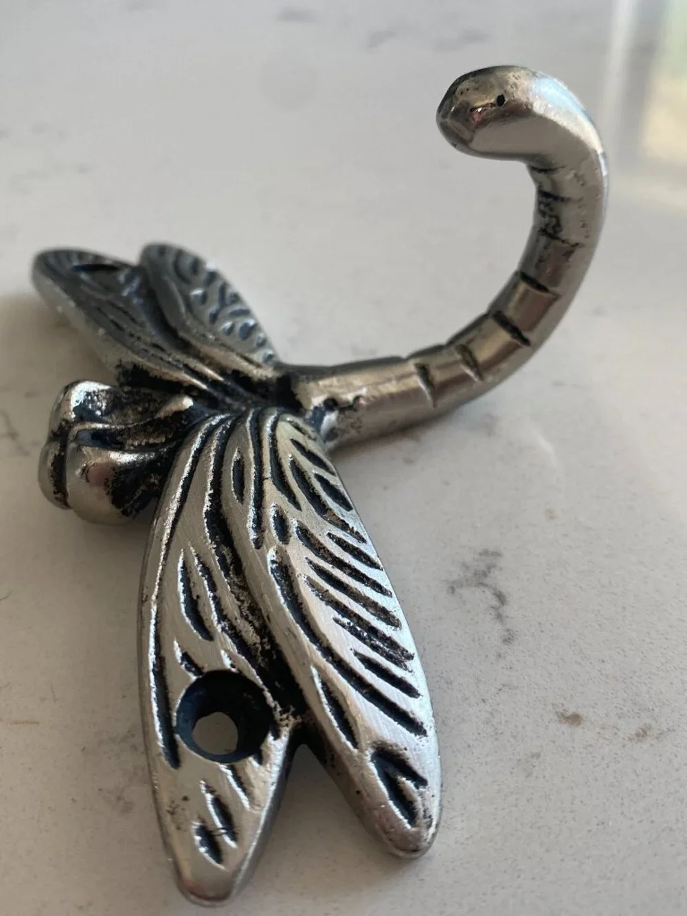 Cast Metal Dragonfly Wall Hook Silver Tone Decorative Coat Hook 4